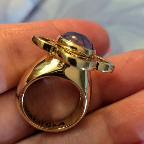 Women's Valeska gold tone purple wide band ring - Picture 6 of 9